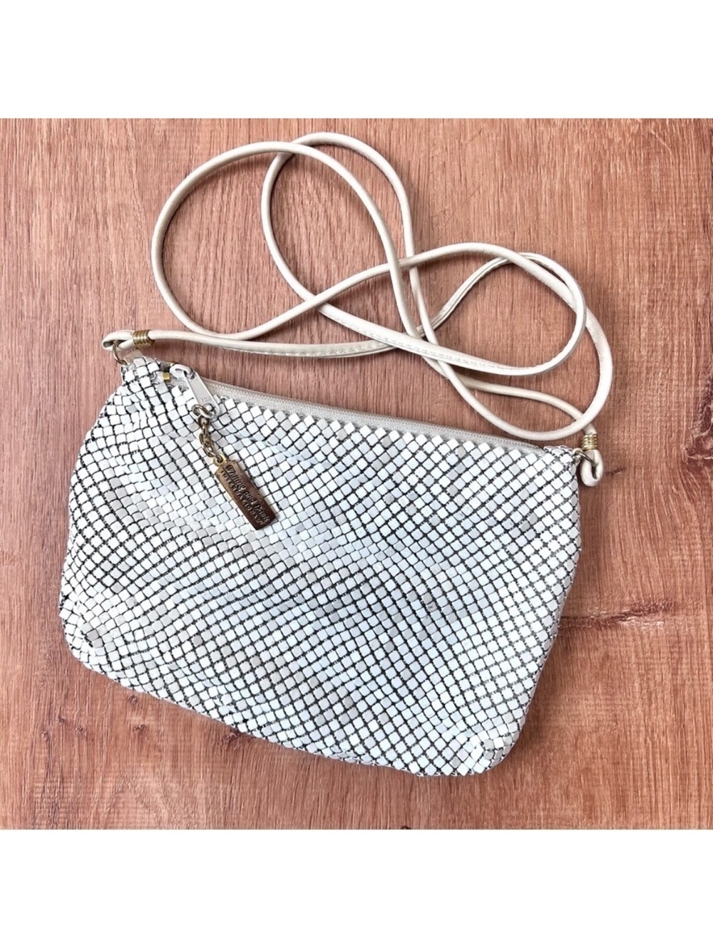 Vintage Whiting & Davis White Mesh Chainmail Disco Crossbody Clutch Purse